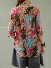 Vintage Floral Three-Quarter Sleeve Stand Collar Shirt